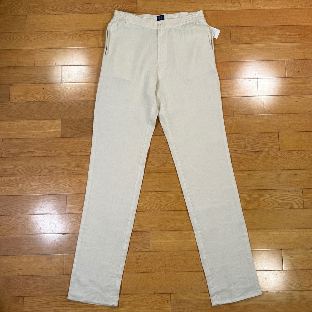 NWT Rossini Beverly Hills Size 50 IT 34W 100% Linen Pants Cream White MSRP $500
